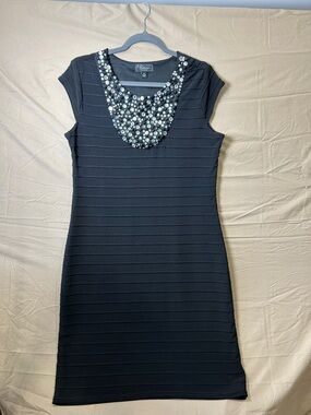 dressbarn Black Embellished Scoop Neck Mini Dress